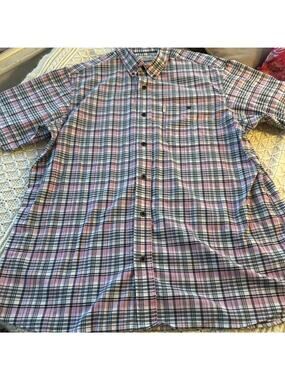 Bob Timberlake Xl Short Sleeve Plaid Button Front Shirt Pink Dress Classic EUC